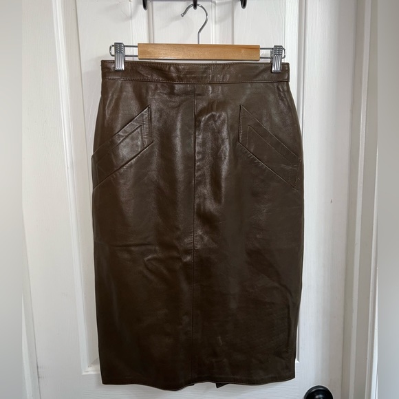 Vintage Lanna Leather Brown Pencil Skirt 10 - Picture 4 of 13